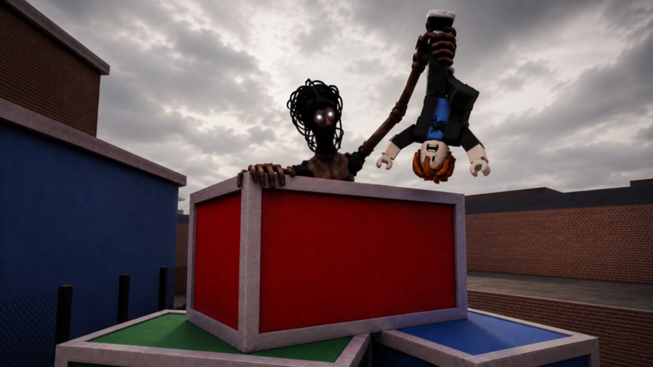 The Locust grabbing a Roblox survivor during an MM2 of The Locust round